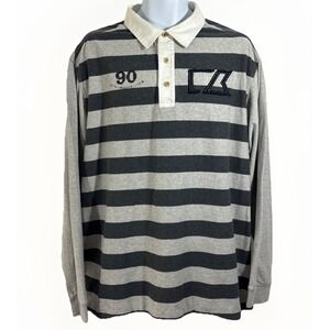 Cutter & Buck Rugby Shirt Men's Large Gray White Stripe Long Sleeve Cotton
